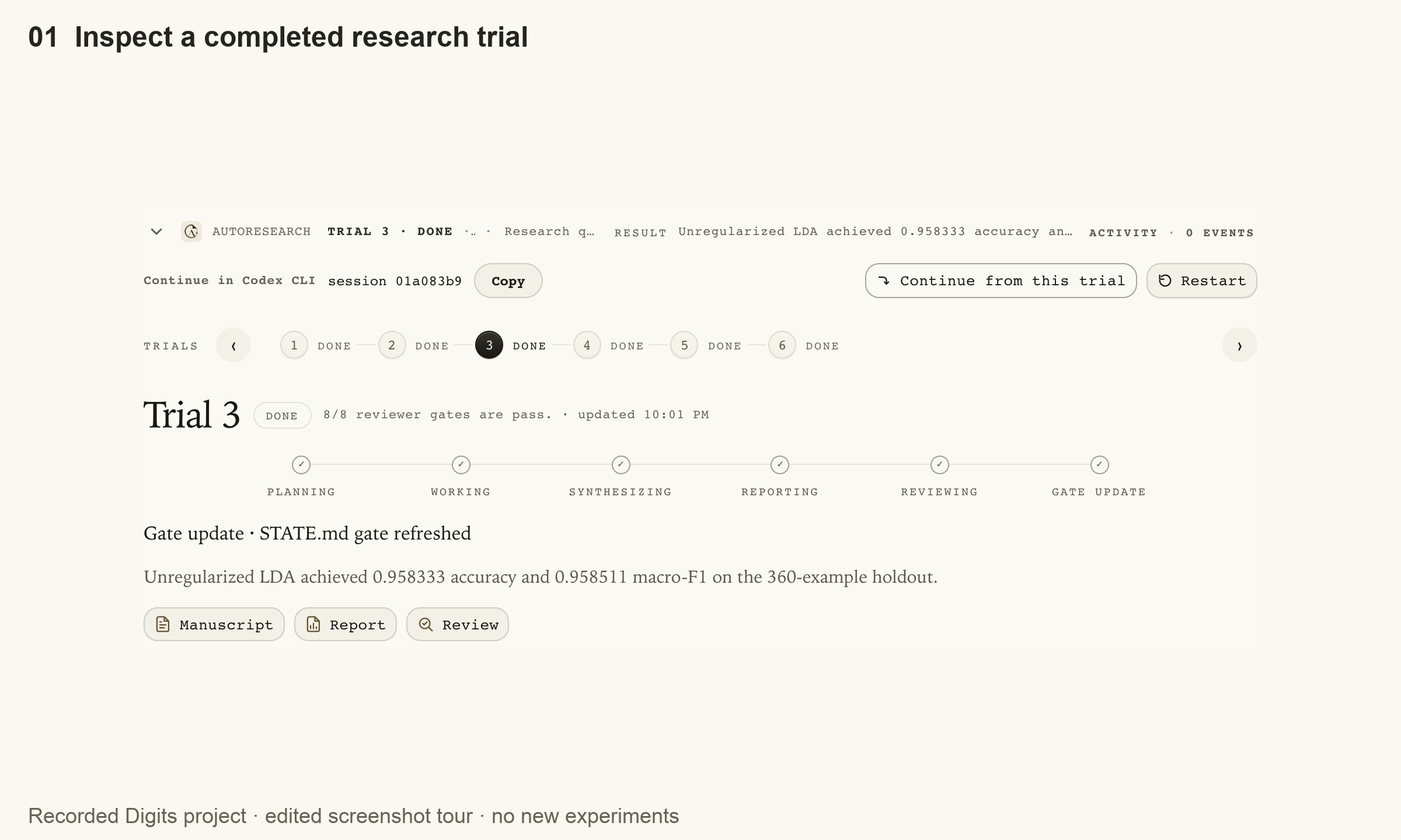 Recorded Digits project: completed Trial, manuscript evidence and PDF.